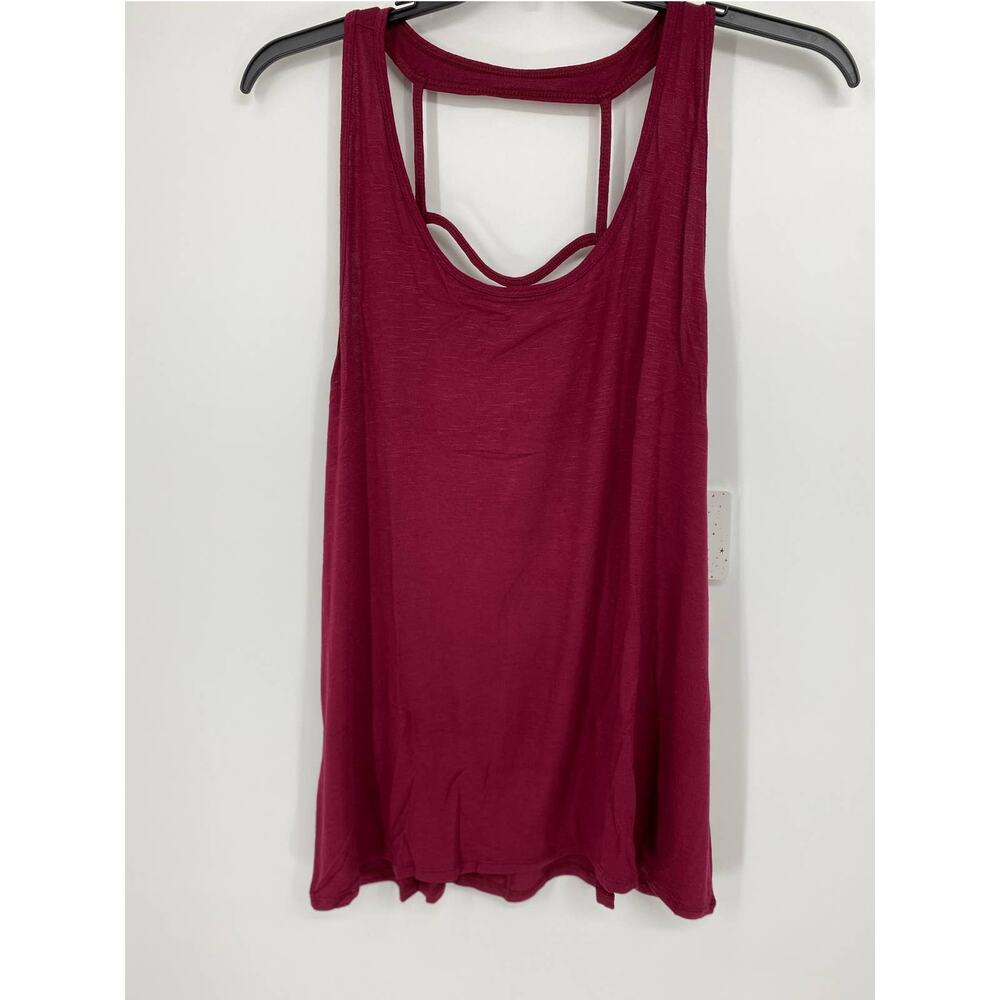Whisper Burgundy Strappy Open Back Tank Top 1X NEW Womens Summer Gym Flowy